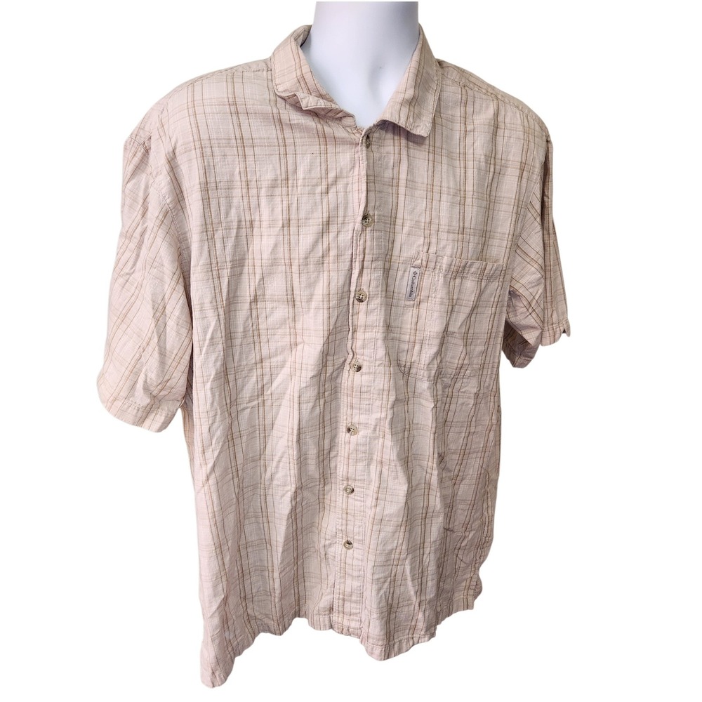 Columbia Plaid Short Sleeve Button Up Shirt‎ Men's XXL Beige Brown